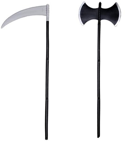 NAUZE 2 Pieces Grim Reaper Scythe and Axe Devil Scythe Double Sided Axe Detachable Halloween Scary Weapon for Halloween Cosplay Fancy Dress Accessory