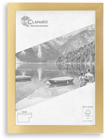 CLAMARO Marco de fotos Collage 60 x 85 cm hecho a mano, marco cuadrado moderno de MDF de madera dorada brillante, hecho a medida, incluye cristal acrílico, panel trasero y colgador, formato