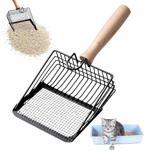 GmeDhc Kattsandsskopa, silskyffel, metall kattsandspade, djup sil spade med långt handtag bekvämt handtag, designad för de som har flera katter