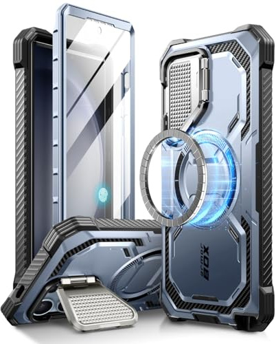 i-Blason Armorbox Schutzhülle für Samsung Galaxy S24 Ultra, MagSafe mit Kamera-Abdeckung, Ständer, [unterstützt kabelloses Ladegerät], 360-Grad-Ganzkörper-Hülle mit Displayschutzfolie und Ständer,