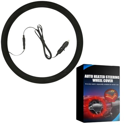 Coprivolante Riscaldabile Copristerzo per Auto, 12 V, 38 cm, Riscaldamento al Volante, con Presa Accendisigari, Universale, in Pelle Scamosciata