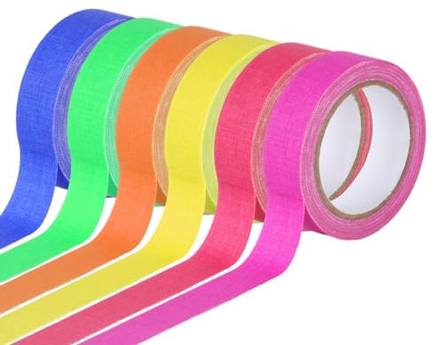 XUIIOSOOKP 6 Rotoli Nastro Fluorescente Neon Tape, 15 mm x 5 m Nastro Gaffer Fluorescente in Tessuto, Nastro Adesivo Bagliore al Buio UV Blacklight per Partito Art Festa Decorazioni di Halloween