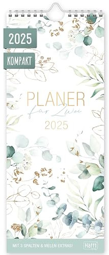 Häfft® Planer für Zwei Kompakt 2025 Paarkalender mit 3 Spalten Blattgold 13 x 32,3 cm - Wandkalender für 12 Monate: Jan bis Dez 2025, Paarplaner Wandplaner - nachhaltig & klimafreundlich