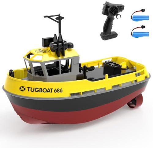 Bateau télécommandé pour Enfants Remorqueur télécommandé 1:72 étanche 2.4GHz Deux Piles Rechargeables 40 Minutes de Jeu Bateau RC Jouet pour Les Enfants (Jaune)