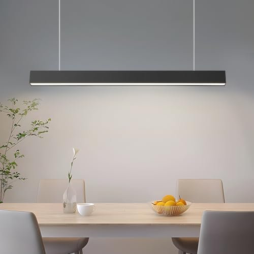 OOWOLF Lampada a Sospensione a LED Focalizzata,40 W 4000 K,Lampadario Cucina,110 CM,Luce Bianca Morbida, Lampadario Nero Regolabile in Altezza per Ufficio,Soggiorno,Tavolo da Pranzo