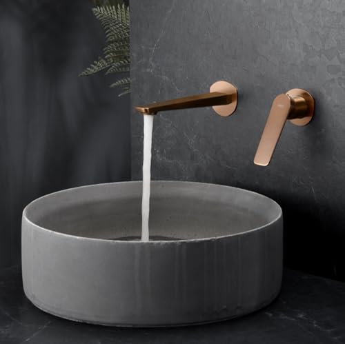 IMEX - Robinet de Lavabo Encastré Or Rose Brossé | Vasque a Encastrer Salle de Bain avec Eau Froide et Chaude | Robinet Mitigeur Mural Économie D'eau | Série Napoles