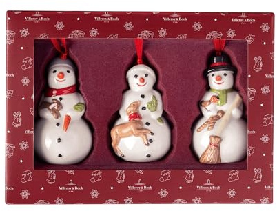 Villeroy & Boch – Nostalgic Ornaments set di addobbi pupazzi di neve set da 3 pz., 5 x 5 x 8 cm, statuette come decorazioni per l'albero o ciondoli in porcellana dura, colorati