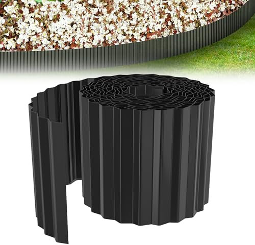 XMTECH Gewellte Rasenkante 10m, Beetbegrenzung aus Metall, verzinkt, flexibel, Beeteinfassung Beetumrandung, Beetbegrenzung für Hochbeete, Baumumrandungen, 15cm hoch, Schwarz