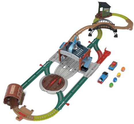 Thomas & Friends Toy Train Playset by Fisher-Price, Load & Launch Barrel Delivery with Classic Motorized Engine & Cargo Car, 18 Feet of Track
