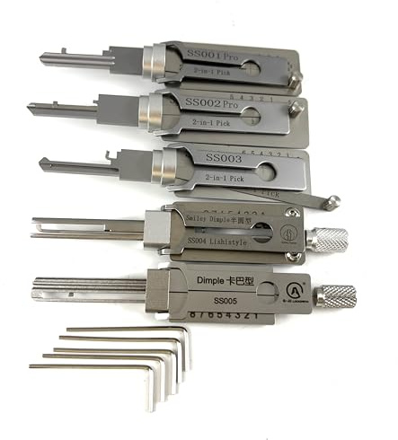 QiDAi Set di grimaldelli professionali, SS001 SS002 SS003 SS004 SS005, decoder 2 in 1 e strumenti da fabbro, strumento per aprire rapidamente la serratura
