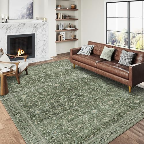 HUGEAR Vintage Grün Waschbarer Teppich Wohnzimmer 200x300cm Retro Rugs for Living Room Weich rutschfest Groß Tepich Kurzflor Schlafzimmer Carpet Living Room Bedroom Esszimmer Teppiche Büro