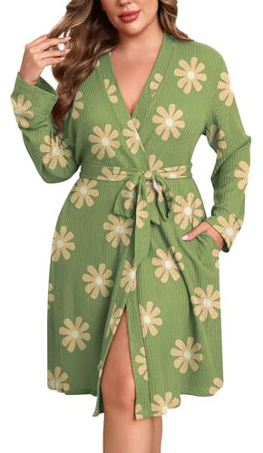 Ekouaer Women's Plus Size Robe Waffle Knit Bathrobe Short Lightweight Kimono Robes with Pockets Maternity Robe 1x-5x