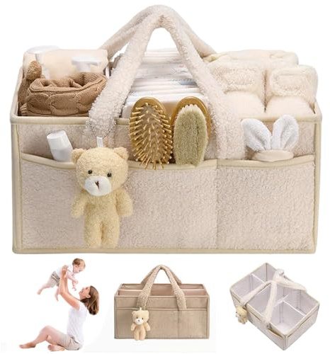 KUWUNG Organizador Pañales, Portátil Cesta Cambiador Bebe con Compartimentos y Asas, Bebe Organizador Pañales para Viajes