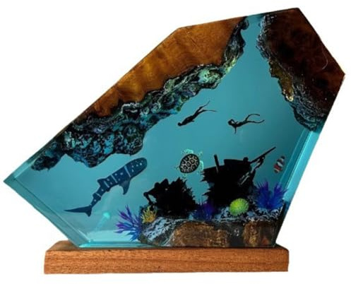 Fuhjythy Undersea Resin Lamp Whale Turtle Human Diving Night Light Home Gift Office, Desk Bedroom Decoration Night Light