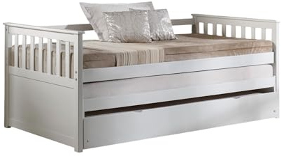 White Finish Twin Daybed, Bed with Roll-Out(Caster Wheels) & Shelter Design, Twin Bed Only (Trundle Not Included No Storage), for Bedroom Guest Room, Sleeping Hosting Extra Guests Daily Use