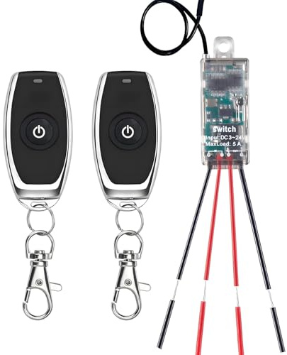 dstfuy Mini Remote Switch,5V/12V/24V/5A Relay Wireless Switch,Mini Relay with 164FT Long Range for Ceiling Lights, Led Strip,Alarm Bell,Light Bar,Fan,Car LED Light.