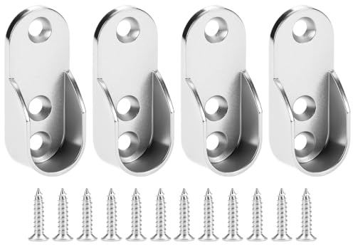 QWORK® 4x Schrankrohrlager Oval Halterung für Kleiderstange 30x15 mm – Zinklegierungvernickelt
