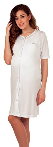 Premamy - Camicia Clinica per Premaman, Modello Aperto Davanti, Cotone Jersey, Pre-Post Parto - Bianco - VII (XXL)