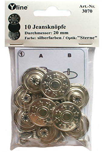 Yline jeansknappar, 3070, 20 mm icke-sydda silvermetallknappar, paket med 10
