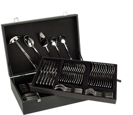 ARCOS Set di Posate Completo 113 Pezzi – 12 Pezzi per Tavola, Pranzo, Pesce, Servizio Caffè e Dessert, con 5 Utensili – Colore Argento, Serie Capri