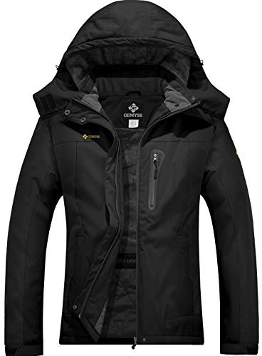 GEMYSE Donna Giacca da Sci Snowboard Antivento Impermeabile Calda Giubbotto con Cappuccio Rimovibile(Nero,M)