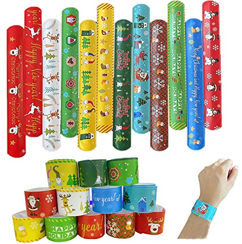 Braccialetto a scatto natalizio, 24/36/48 pezzi, Slap Bracelets, set di braccialetti a scatto per bambini, set di braccialetti a scatto per feste di Natale, per bambini, feste, borse, 22 cm, plastica