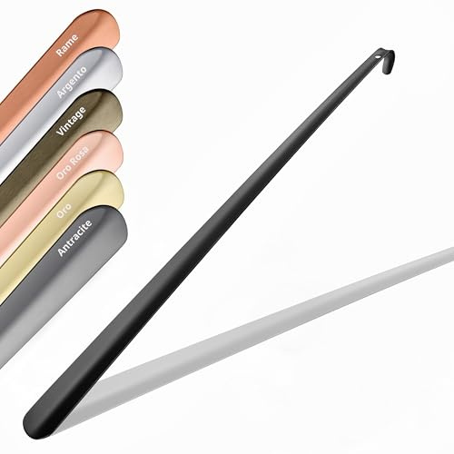JK Trade® Calzascarpe in acciaio inox, 52 cm, stabile, lungo 2 mm, in metallo lucido, lungo per stare in piedi, veloce e delicato sulla schiena, lunghezza e larghezza ottimizzate | Shoe Horn Business