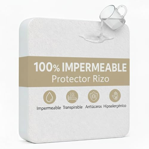 H HANSEL HOME Protector de Colchón de Rizo con Capa Impermeable de TPU, Funda colchon Cubrecolchón, Impermeable Confortable Ajustable Transpirable Blanco, para Cama 90 x 190/200 cm - 1 Unidad