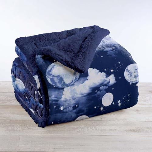 IlGruppone Passione Casa Coperta Plaid in Pile Sherpa Invernale, Morbida e Calda, Pelosa in Finta Pelliccia Singola Matrimoniale Doppio Lato - Moon - Plaid 130x160