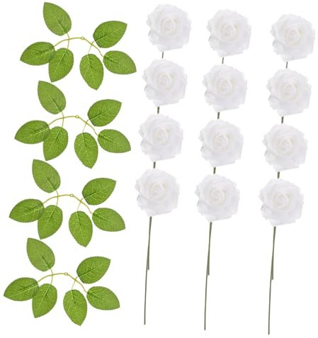 LIFKOME 1 Schachtel Künstliche Realistischer Rosenstrauß DIY Handgemachte Künstliche Hochzeitsrosen Blumenpflückerzweig Langstielige Rosen Plastikblume Weiß Pe-Schaum Verpackt