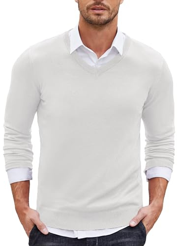 COOFANDY Jersey de punto de manga larga para hombre, cuello en V, suéter de invierno, camiseta de manga larga