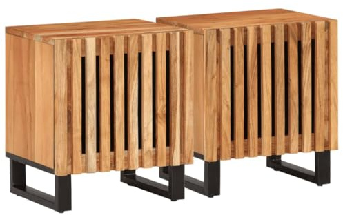 vidaXL Nachttische 2 STK., Nachttisch mit Stauraum Metallbeine, Nachtschrank für Schlafzimmer, Nachtkommode Nachtkonsole, Massivholz Akazie