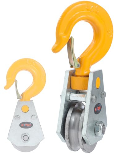 KATSU Tools 3 Ton Snatch Block with 2 Bearings, Swivel Hook and Latch, Heavy Duty Wire Rope Pulley Block Roller, Loading Pulling Lifting Block 182196