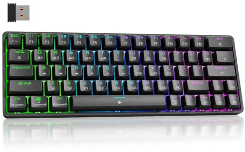 Dierya Teclado Mecánico Gamer Inalámbrico 60% DK63 con Bluetooth/2.4G/Type-C,Blue Switch Gaming Mechanical RGB Keyboard,Teclado Ultra-Compacto 68 Teclas para PC/Win/Mac,QWERTY,Negro