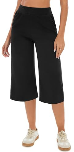 Crewhpo Pantalones Chándal Mujer 3/4 Capri Pantalón Verano con Bolsillos