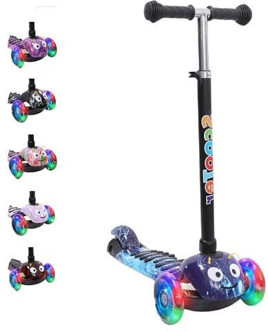 Habib Gruppe Kinderroller, 3-Räder, Kinderscooter für Jungen & Mädchen 3-8 Jahre mit LED-Rädern, Höhenverstellung, rutschfest, Max. 50 KG