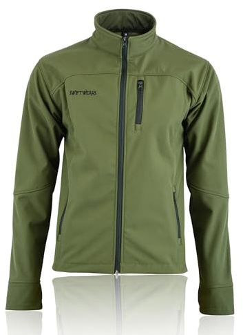 Soft Shell Fleece Lined jacket Water Resistant Windproof Outdoor Work Jacket Golf Men's Full Zip Pockets Thermal Collared BodyWarmer Jacket (UK, Alpha, L, Regular, Regular, Olive Green)