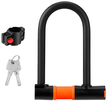 Bike U Lock Set Heavy Duty Anti Theft Bike Lock Bicycle U Lock with Keys Mounting Bracket for Road, Mountain, Electric & Folding Bike (Only U Lock)