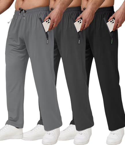 lomsoe 3 Pack Mens Joggers Bottoms, Tracksuit Bottoms Men with Zip Pockets, Joggers for Men UK Lightweight Sweatpants Mens Quick Dry Workout Running Gym Track Pants
