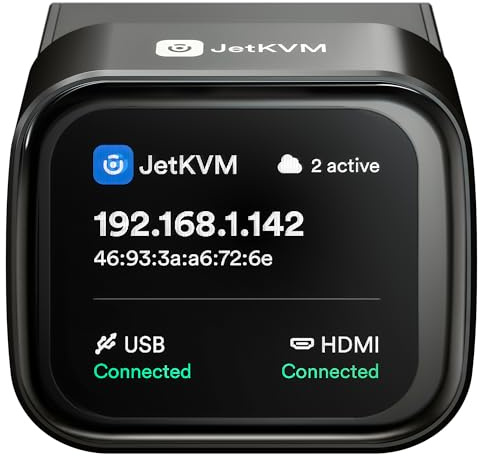 SZ JetKVM KVM Over IP Computer Remotely Control, IPKVM Open-Source Touchscreen LCD für IP/MAC/HDMI/USB Status, KVM Switch für Home Offices & Data Center 1080p 60FPS Ultra-Low Latency
