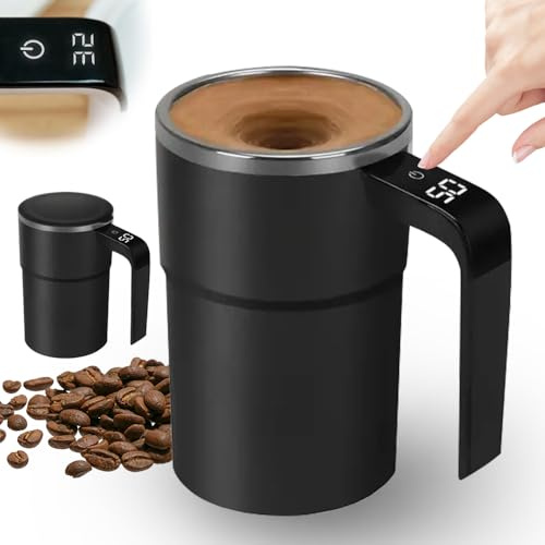 Automatic Self Stirring Coffee Mug, 2026 New Electric Mixing Cup with Magnetic Stirrer, 380ml Rechargeable Mixer Cup with Temperature Display, Portable Milk Frother for Coffee, Milk, Cocoa (Black)
