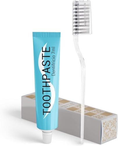 100 Kit de nettoyage des dents (1 brosse à dents + 1 dentifrice de voyage) – Set de courtoisie Hotel B&B en boîte – Brosse à dents avec couvre-soleil 14 cm + Dentifrice Menthe Fluor 7 ml – Hygiène