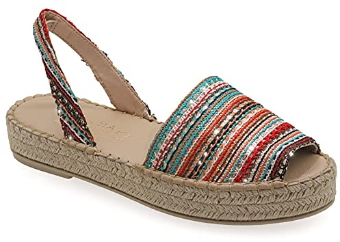 Emmanuela colorato Espadrillas Realizzato in Tessuto a Maglia, Scarpe da Slingback di slittino Medio-Alto, Slip-on Peep-Toe Espadrillas, Fatto e Cucito a Mano in Grecia, Multicolore 2, 39 EU
