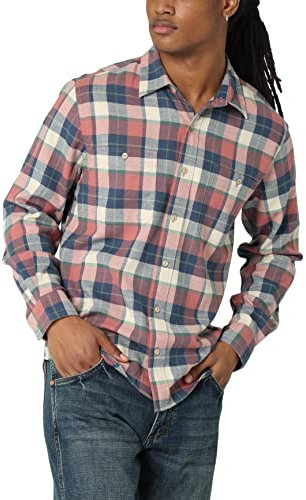 Wrangler Authentics Herren Wolken-Flanell-gewebtes Hemd mit Button-Down-Kragen, Verdorbene Rose, Mittel