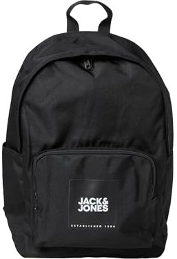 Jack & Jones Rucksack 2 Fächer | Backpack Ranzen mit Laptop Fach | Tasche mit Logodruck JACBACK to School, Farben:Schwarz, Größe:One Size