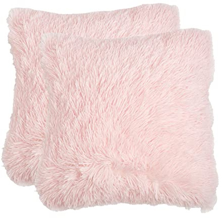 Sienna Fluffy Shaggy Pack of 2 x Cushion Covers 45 x 45 cm Square Long Soft Fibre Home Sofa Pillow Couch Reversible Set, 18 x 18 - Blush Pink