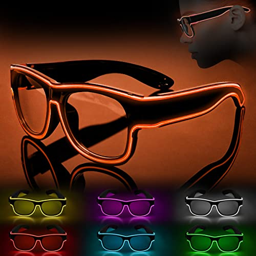 Ainiv Lunettes Lumineuses Sans Fil, Lunette LED EL Neon Lumière Masque Lumineux, Lunettes de Fête pour Fête Décorations, Anniversairet, Noël Party, Soirée de Folie, Rave, EDM, Cosplay (Orange)