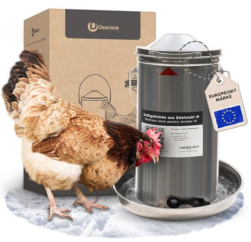 Abreuvoir Poules 4L en Acier Inoxydable 304 (V2A) – Abreuvoir volaille à Remplissage par Le Haut, Compatible avec Chauffe-abreuvoirs, pour poulailler