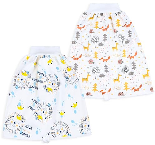 FLYISH DIRECT Baby Windelrock - 2 Stück Baby Sleepy Windelhose für Kinder, Hohe Taille Töpfchen Trainingshose Baumwolle Windelrock für das Töpfchentraining, M(0-4T)