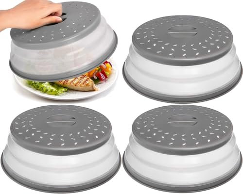 3 Stück Faltbare Mikrowellen Abdeckung, Faltbare Mikrowellen-Spritzerabdeckungen Leicht zu Greifender Deckel für Lebensmittel auch als Gemüse Obstfilterkorb Lebensmittelkonservierung, Grau